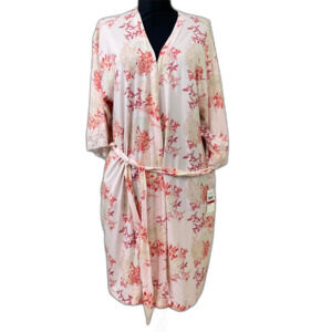 NWT Nikrooz Pink Floral Robe Floral lace trim Women's XS Jersey Knit Wrap Robe